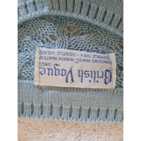 VTG BRITISH VOGUE CARDIGAN SWEATER WOMENS SMALL BLUE KNIT LACED BUTTON UP - Picture 15 of 16